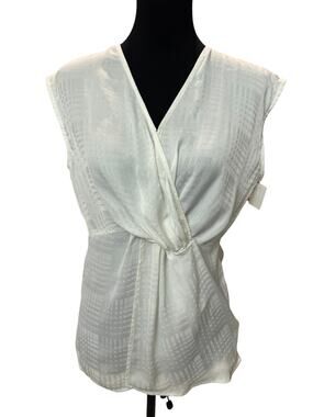 New ~ HALOGEN ~  White Wrap Short Sleeve Top Size S